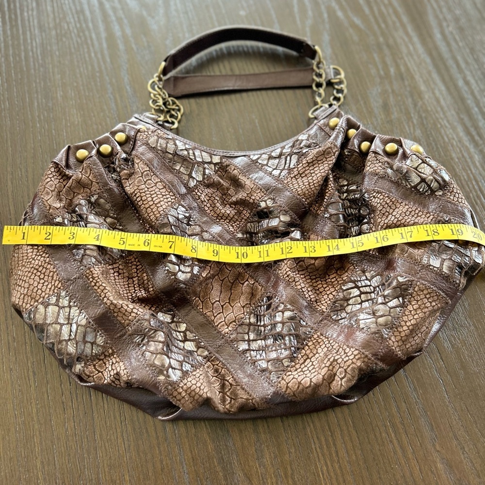 Bohemian faux leather shoulder bag brass hardware hippie indie Gypsy western - Picture 6 of 7